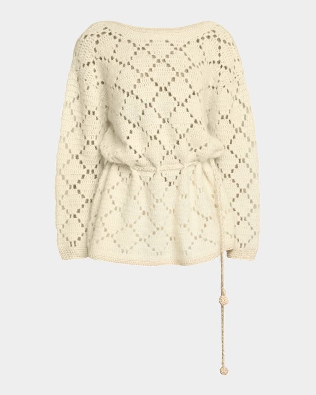 Merida Belted Pointelle Knit Mini Sweater Dress